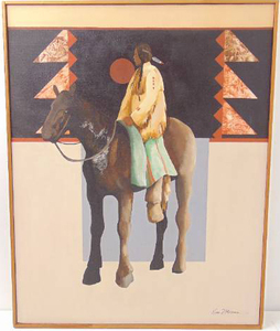 lot 8 image: Kim Means Original Native American Vintage Mid Century Painting on Canvas Framed - Showroom