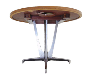 lot 82 image: Sculptural Vintage Mid Century 42 Round Dining Table with Metal Base & Laminate Top - Showroom