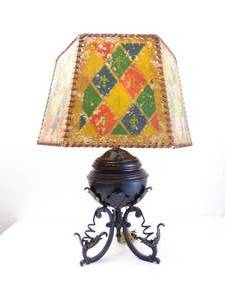 lot 377 image: Vintage Spanish Style Lamp with Hexagonal MICA Hand-painted Lampshade - Showroom