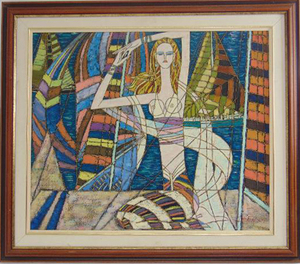 lot 350 image: Original Painting of Woman Signed Dickinson & Framed