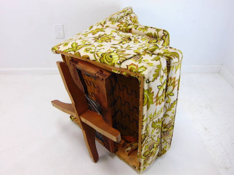 Vintage Floral Beige and Green Swivel Rocking Chair