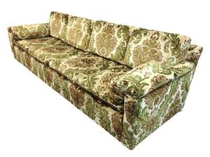 lot 46 image: Retro Vintage Mid Century Patterned Velvety Sofa - SHOWROOM