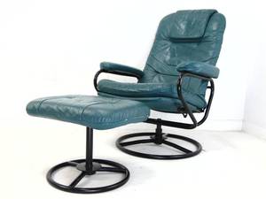 lot 601 image: Green Leather Swivel Recliner Chair & Ottoman - Viewable (Warehouse)