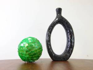 lot 233 image: Sculptural Black Vase and Large Green Decorative Ball - SHOWROOM