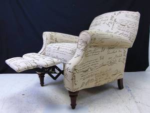 lot 75 image: LANE Fabric Recliner Chair in Ivory Color with Lettering - SHOWROOM