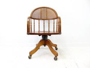 lot 76 image: Vintage Wood Rolling Cane and Spindle Arm Chair - Viewable (Warehouse)