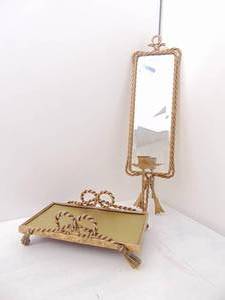 lot 215 image: Vintage Tissue Holder and Mirrored Candle Holder for Wall