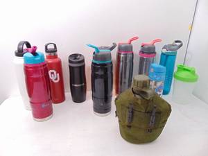 lot 218 image: Lot of To Go Bottles (Mostly Metal) with Lids