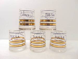 lot 237 image: Rare TULSA OILERS Vintage Mid Century Drinking Glasses, Gold & Black - SHOWROOM (Set 5)