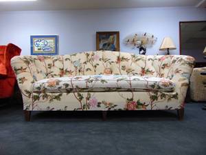 lot 540 image: BAKER Furniture Vintage 90s Fun Floral Sofa with Curved High Back - SHOWROOM