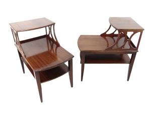 lot 133 image: Vintage Mid Century Two Tier Mahogany End Tables Side Tables  Nightstands - SHOWROOM