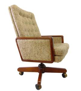 lot 94 image: 1980s Vintage Fabric Executive Rolling Office Chair with Wood Accents - VIEWABLE