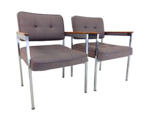 lot 12 image: Pair of Shaw Walker Vintage Arm Chairs with Chrome and Wood Accents - Viewable