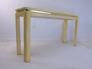 lot 120 image: Vintage Sofa Entry Table Yellow with Brass Tone Detail