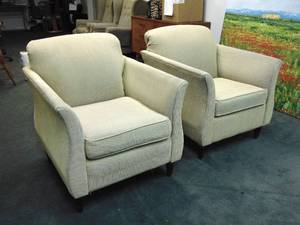 lot 451 image: LOWENSTEIN Pair of Contemporary Beige Arm Chairs - Viewable