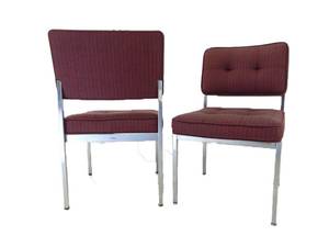 lot 14 image: Pair of Armless Burgundy Vintage Chairs with Chrome Legs by Shaw Walker - Viewable