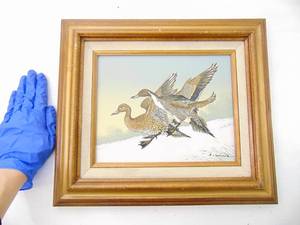 lot 308 image: Kitsch Vintage Original Painting on Canvas of Ducks Framed - SHOWROM