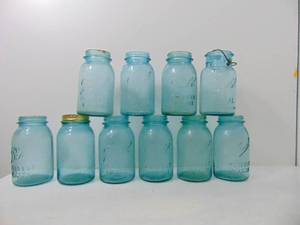 lot 344 image: Lot of Vintage Blue Glass Ball Jars