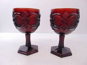 lot 369 image: Pair of Vintage Drinking Goblets in Garnett Color by Avon