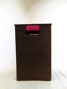 lot 491 image: Fold Up Laundry Hamper in Brown with Pink