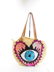lot 498 image: Woven and Sparkle Evil Eye Heart Purse Excellent