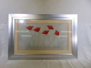 lot 526 image: Red Flower Print in Large Aluminum Frame