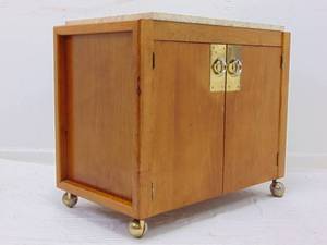lot 16 image: Vintage Mid Century Solid Teak and Travertine Top Cabinet Bar by MARDEN