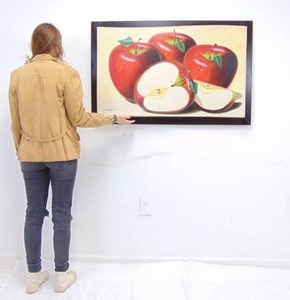 lot 93 image: Large Realistic Apple Painting on Wave Like Canvas