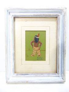 lot 119 image: Tiny Vintage Original Painting of Native American Boy Signed Nadina Marlen