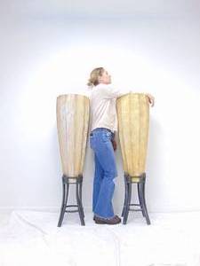 lot 38 image: Pair of Large Flute Shaped Contemporary Vase with Textured Design and Stands