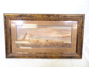 lot 174 image: 8x20 Lion Family, Forever Safe, Artist Ruane Manning - Safari Art Print Poster Framed