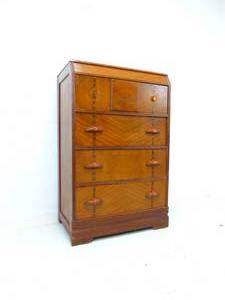 lot 192 image: 1920s Art Deco Antique Tallboy Dresser with Bakelite Handles