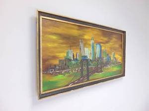 lot 190 image: Vintage Mid Century Original Oil Painting Cityscape Framed