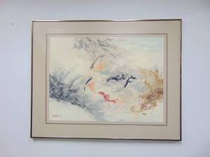 lot 6 image: LEE REYNOLDS Vintage Mid Century Original Painting Framed - Fish & Neutral Colors