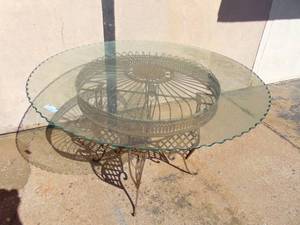 lot 48 image: Rustic Style Iron Table with Glass Top 48 Diameter