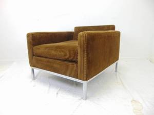 lot 17 image: Vintage Mid Century Brown and Chrome Cube Chair by Erwin-Lambeth