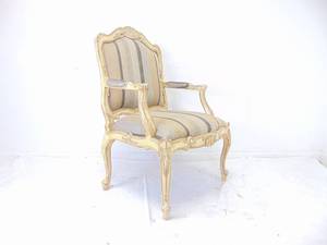 lot 322 image: French Louis XV Style White Painted Carved and Upholstered Armchair