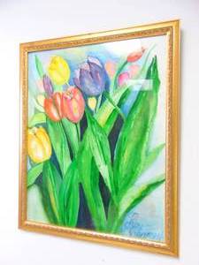 lot 141 image: Original Spring Time Tulip Painting Framed and Signed