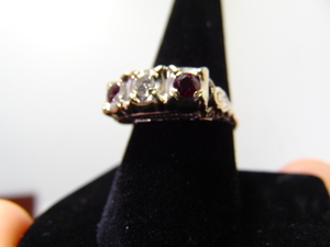 lot 80 image: Antique White Gold, Diamond & Ruby Ring Size 8.5