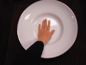 lot 636 image: POTTERY BARN Partyware Enamel Large Serving Dish with Silver Edges