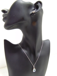 lot 625 image: Cushion Cut Pendant Necklace and Matching Stud Earrings- Blue Topaz .925 Sterling Silver