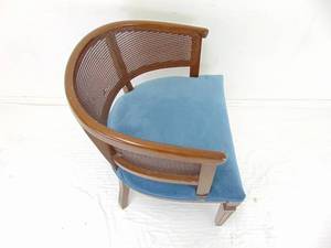 lot 338 image: Vintage Mid Century Cane Back Barrel Chair with Blue Seat
