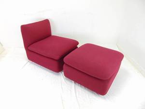 lot 28 image: STEELCASE Vintage Maroon Armless Chair and Ottoman