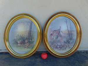 lot 366 image: Oval Framed Wall Decor - Pair