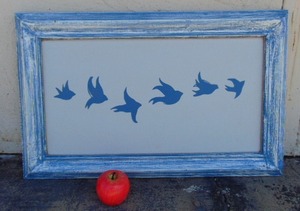 lot 380 image: Cute Blue & White Flying Bird Print Framed