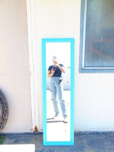 lot 391 image: Heavy Wood Framed Long Mirror- Blue