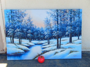 lot 393 image: Winter Oil Landscape on Stretched Canvas with Artists Signature