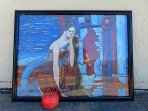 lot 396 image: Wall Decor Print of a Lady Resting Her Face on Her Hand Framed