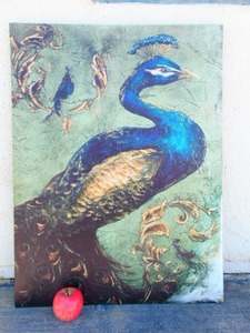 lot 403 image: Peacock on Sage I - Canvas Print Tiffany Hakimipour
