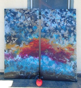 lot 405 image: 2 Panel Abstract Print on Canvas- Display Vertically or Horizonally
